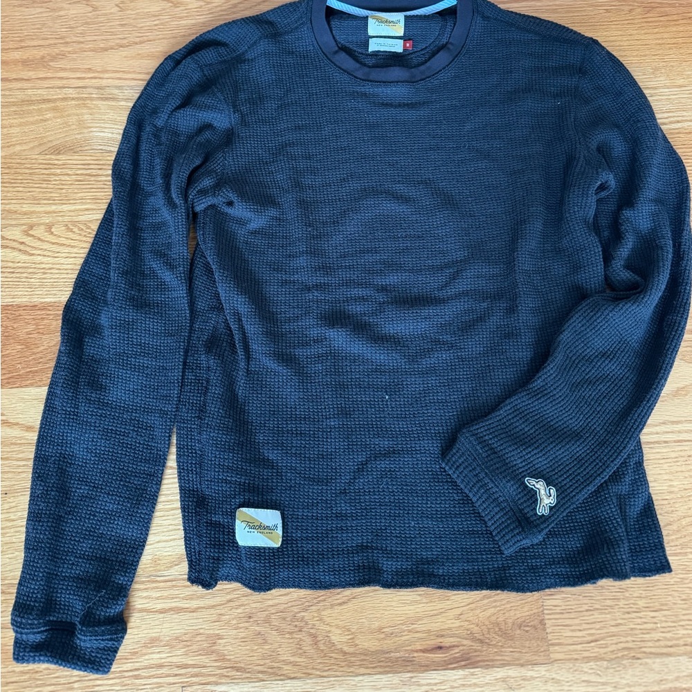 Tracksmith Fells Waffle Mens medium - black 100% Marino